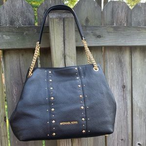 Michael Kors Jet Set Lg Studded Tote Leather Black